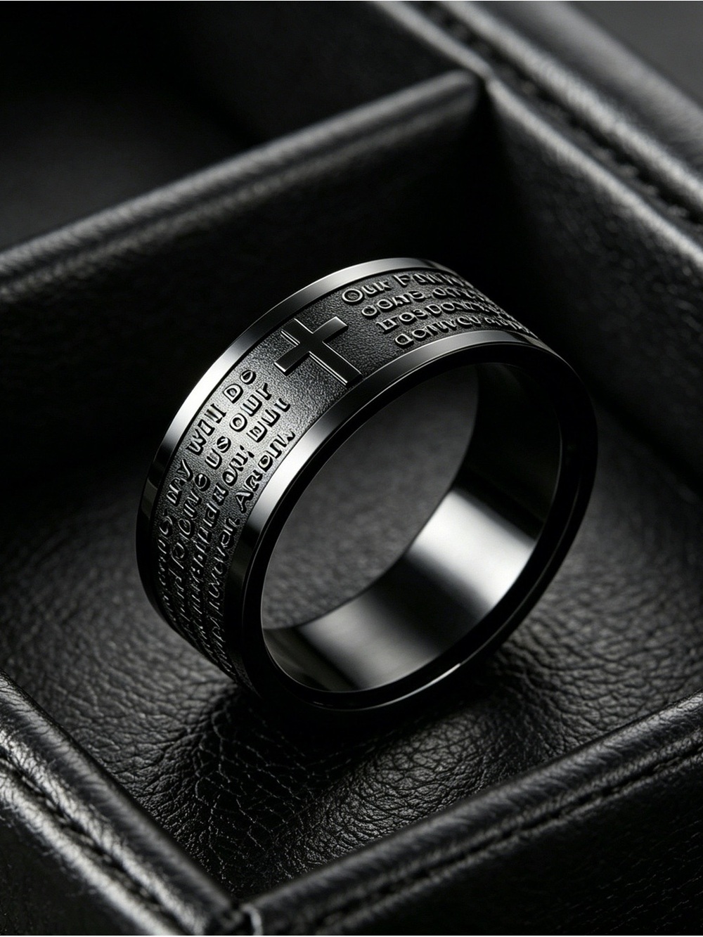 Black Waterproof 304 Stainless Steel Men's Prayer Cross Ring
